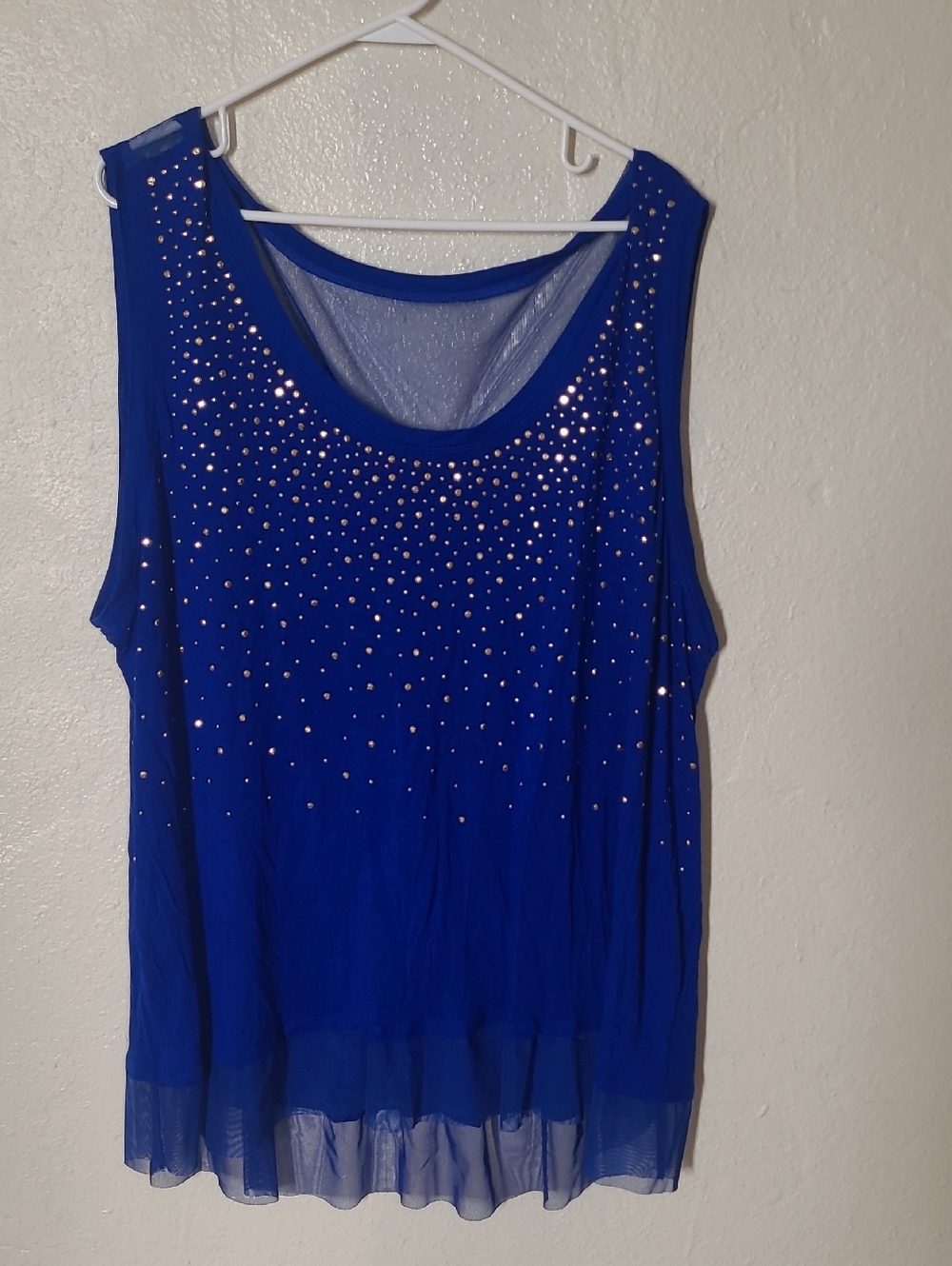 Jennifer Lopez Cobalt Blue Sleeveless Studded Mesh Hem Tank